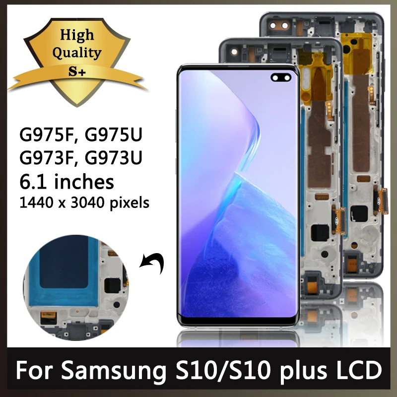 

100% протестированный экран S10 Plus для Samsung S10 + G975, cd дисплей, цифровой сенсорный экран для Samsung S10 G973, дисплей с рамкой