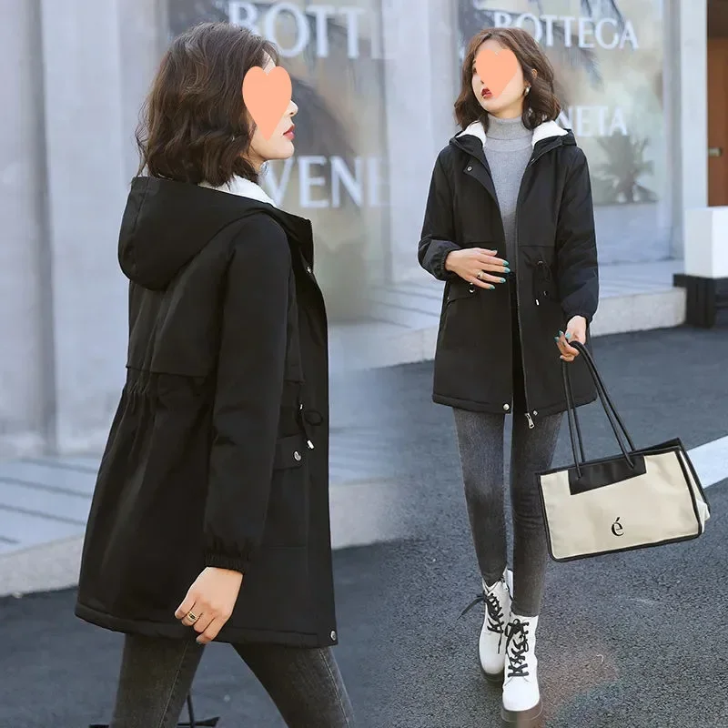 New Thickened Heavy Work Fleece Lined Mid Length Jacket Coat Lamb Fur Winter Cotton Clothes Zipper Button Original Method