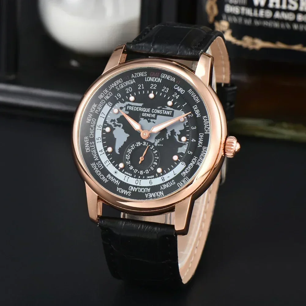 

2023 Fashion Simple Frederique Constant Table Leisure Auto Date Men's Watch Premium Leather Watch Band Quartz Watch