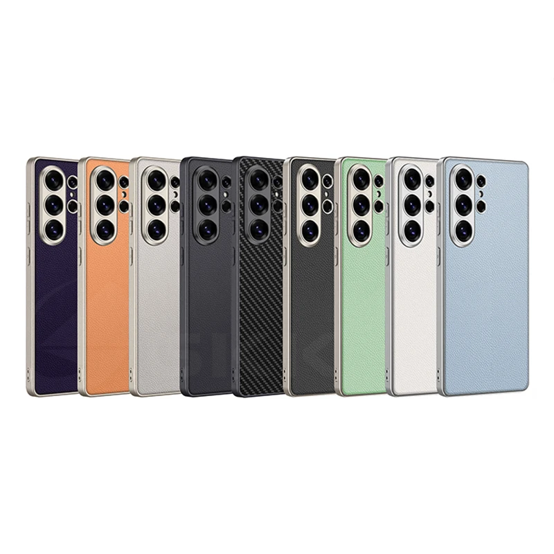 Luxury Plain Leather Case with Metallic Paint and Soft Edge Shockproof Hard Cover
