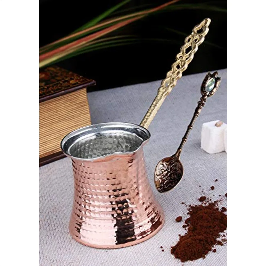 Turkish Copper Coffee Pot and Spoon Set