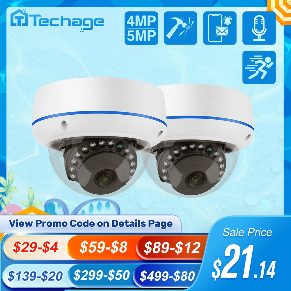 Techage H.265 4MP 5MP kopuła wewnętrzna 48V kamera IP jednokierunkowa kamera Audio wandaloodporna szkło IPC P2P wideo CCTV