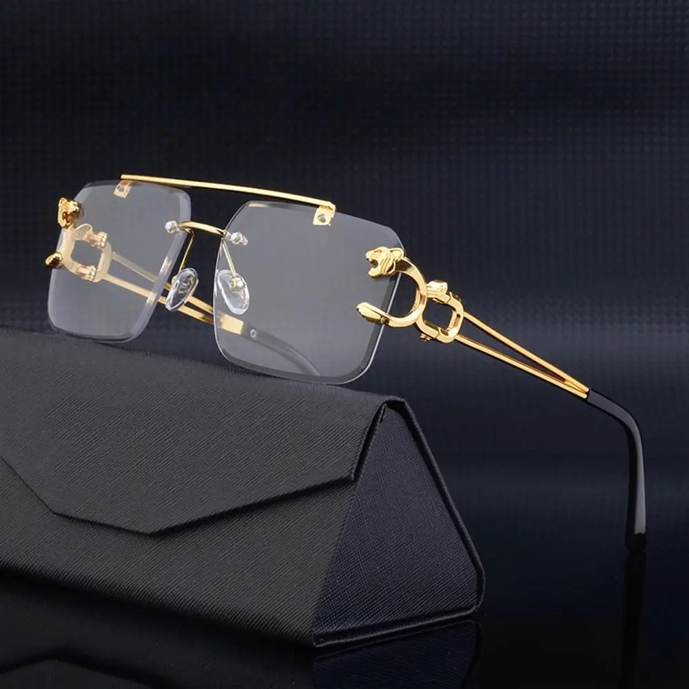 Steampunk Gold Lion Rimless Square Luxury Sunglasses
