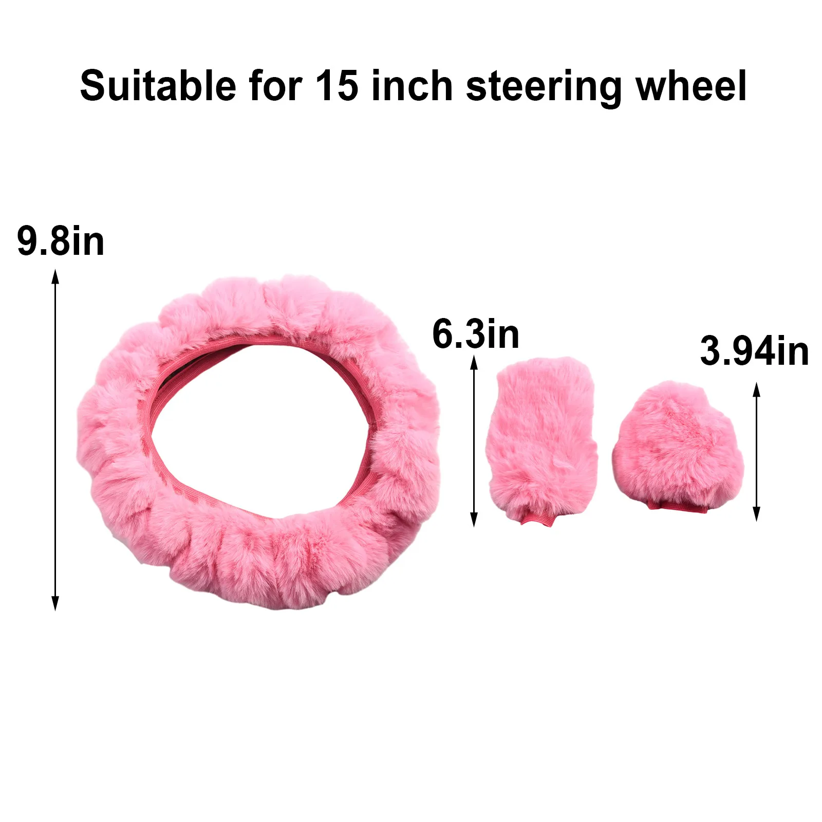 

Car Decor Steering Wheel Cover 3 Pcs Comfort Faux Wool Four Seasons Handbrake Cover Luxurious Plush Warm Accessory