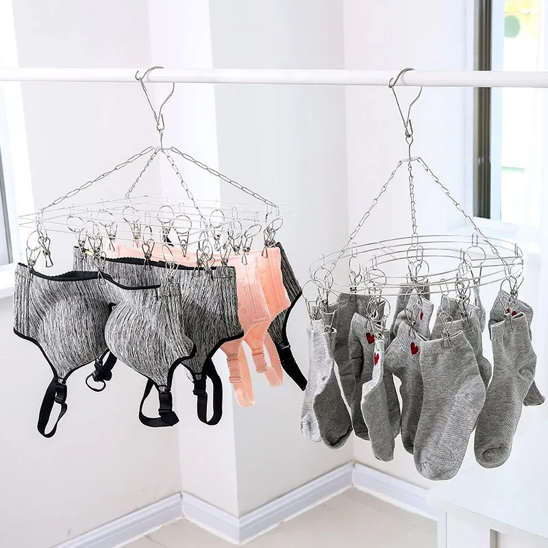 Stainless Steel Sock Rack Thick Multi-clip Sock Drying Rack Round Clothes Hanger Multi-functional