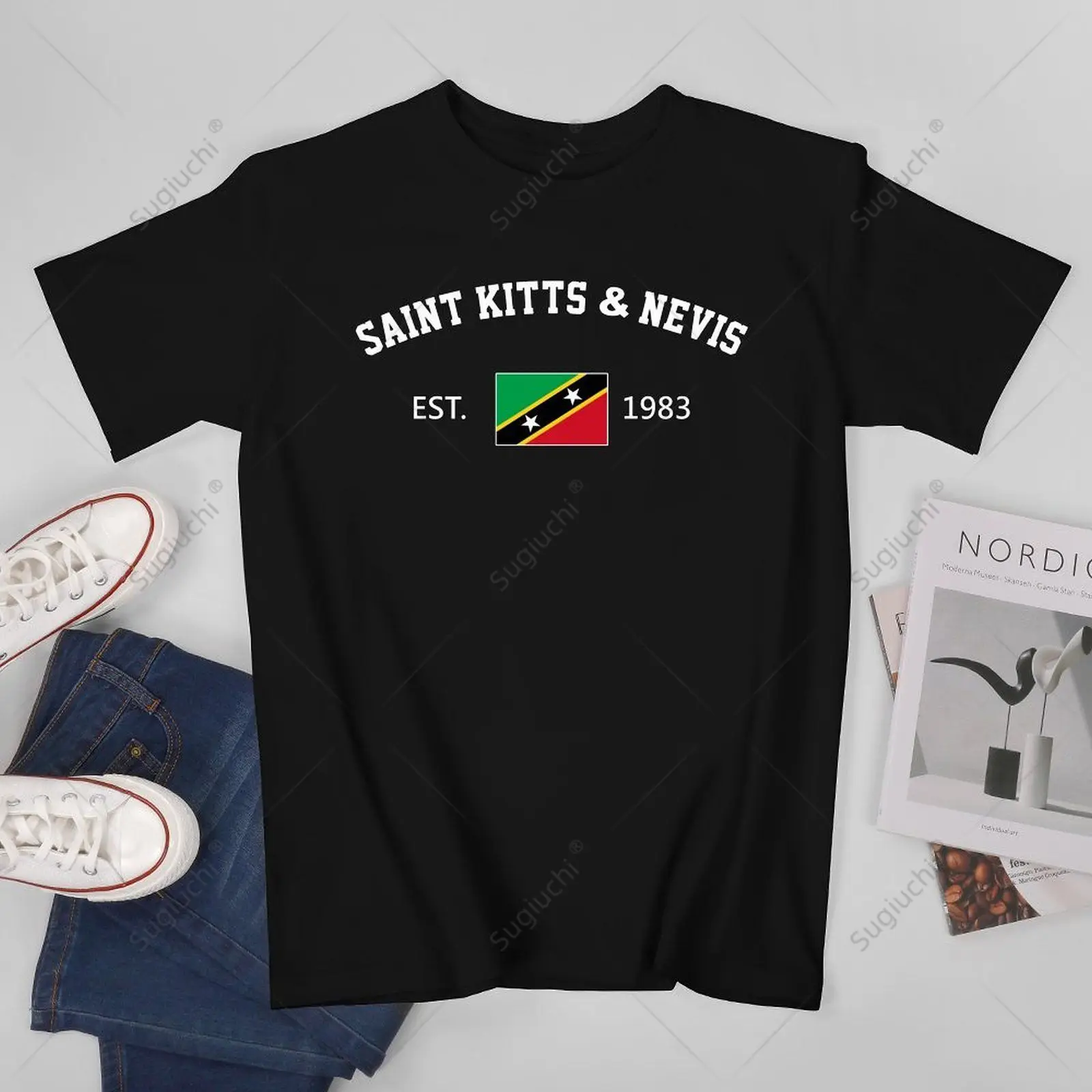 Unisex Uomo Saint Kitts E Nevis Est.1983 Independence Day Tshirt Tees T-Shirt Donna Ragazzi 100% Cotone T-Shirt