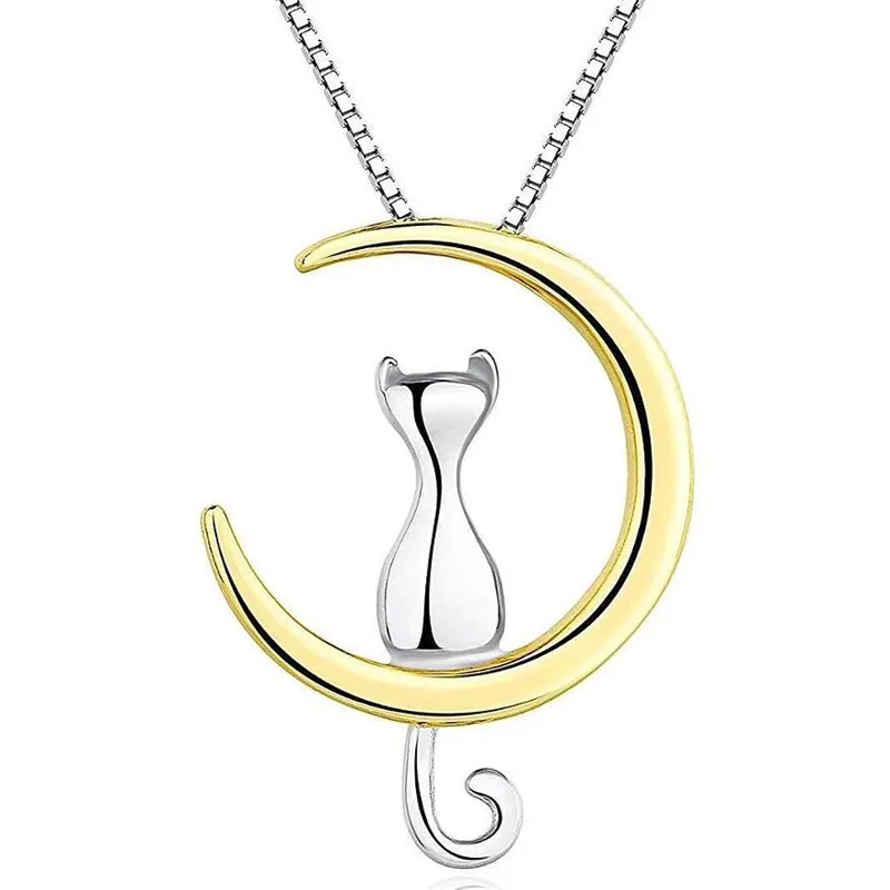 Pendant Necklace Silver Necklace Silver Pendant Silver Necklace Charms 925 Sterling Silver Moon Cat for Women Girl