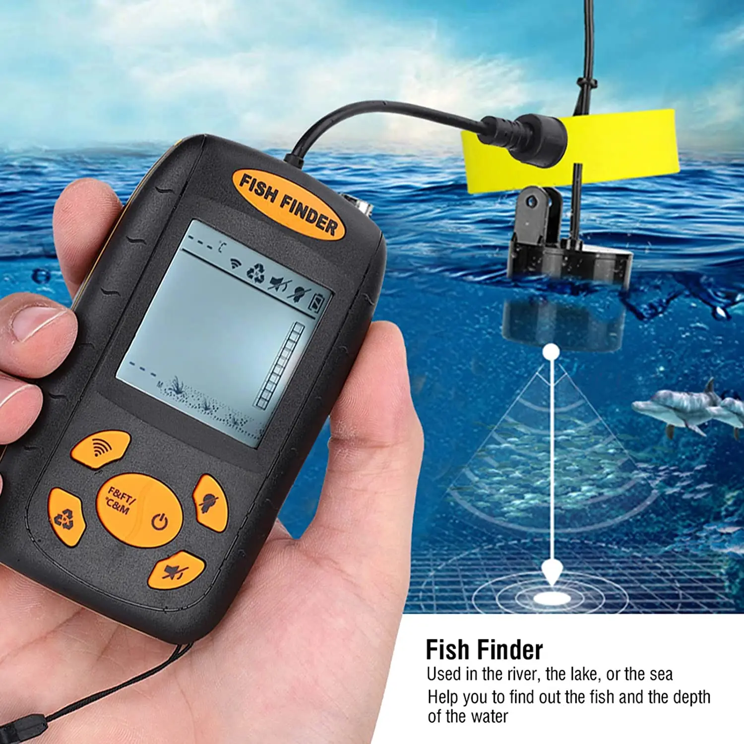 New smart Fish Finders Sensor Wired Ice Fishing Boat Transducer Fish Finders Sonar Wireless Handheld Depth Finder Kayak Waterpr