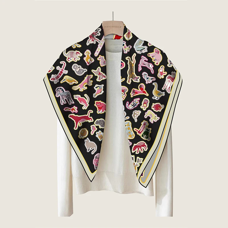 New Brand Animal world Two-sided Print Headband Scarf Women Fashion 90*90cm Hijab Bandana Neckerhicef Beach Sun Protection Shawl