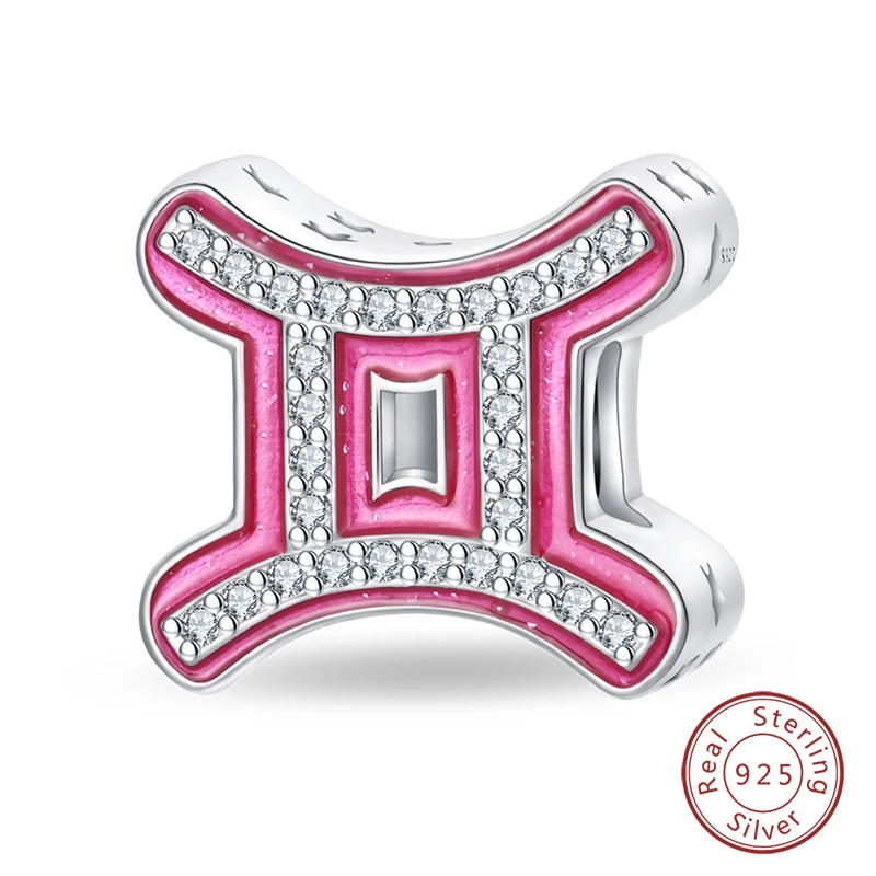 Neue Original 100 % 925 Sterling Silber Zwölf Konstellationen Serie Rosa Charms Perlen Fit Qikaola Armbänder DIY Geburtstag Schmuck – Detail 9