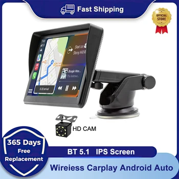 IPS 7 pulgadas portátil WIFI inalámbrico Carplay Android Auto Radio de coche reproductor de vídeo Multimedia cámara de marcha atrás para Apple o Android 1