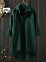 Elegant and Youth Woman Blouses Casual Home Cotton Linen Large Size Single Breasted Commuting Style Long Sleeved Shirt - Image 2