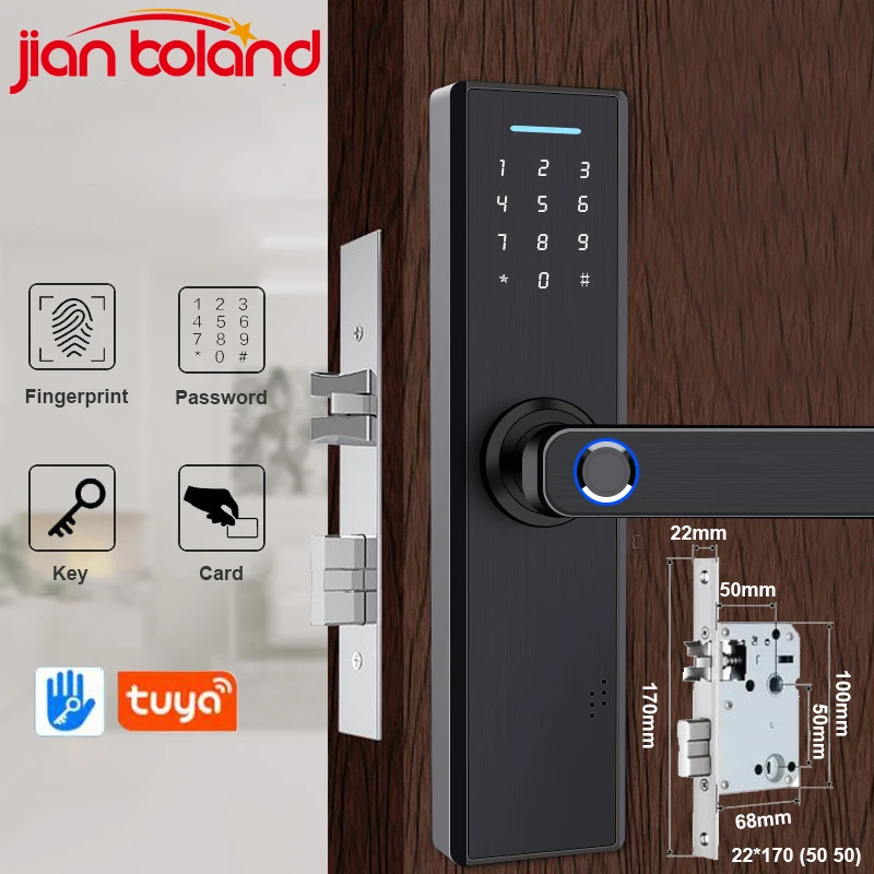 

Security Electronic Smart Door Lock With Tuya/TT App Biometric Fingerprint Password RFID Card Key Unlock Anti-theft Digital Lock
