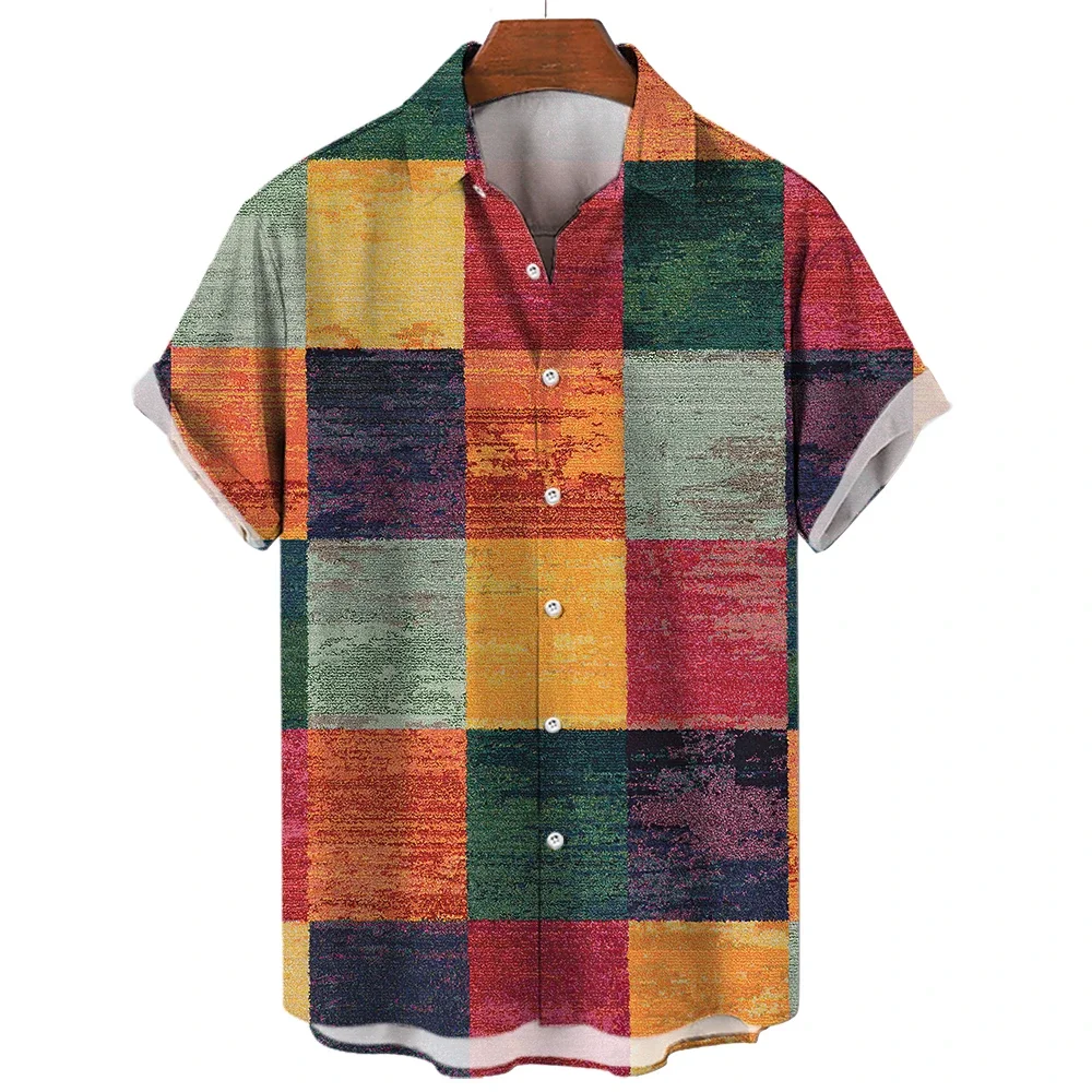 

Hawaiian Shirt Men's Shirts Oversized Plaid Floral Short Sleeve Tops Blouses Summer Casual Holiday Button Social mens Clothing