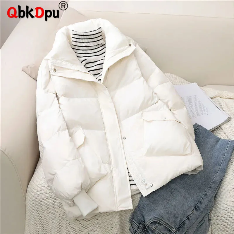 

Thicken Warm Cotton Padded Parkas Casual Oversize 4xl Short Casaco Loose Stand Collar Winter Jackets Korean Snow Wear Jackets