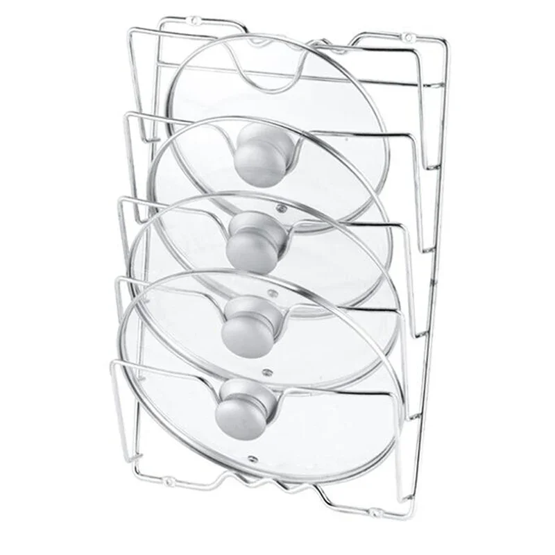 Rack Wall Mounted Kitchen Storage Pot Lid Rack Five Lids Multifunctional Rustproof Metal Electroplating Process Shelf