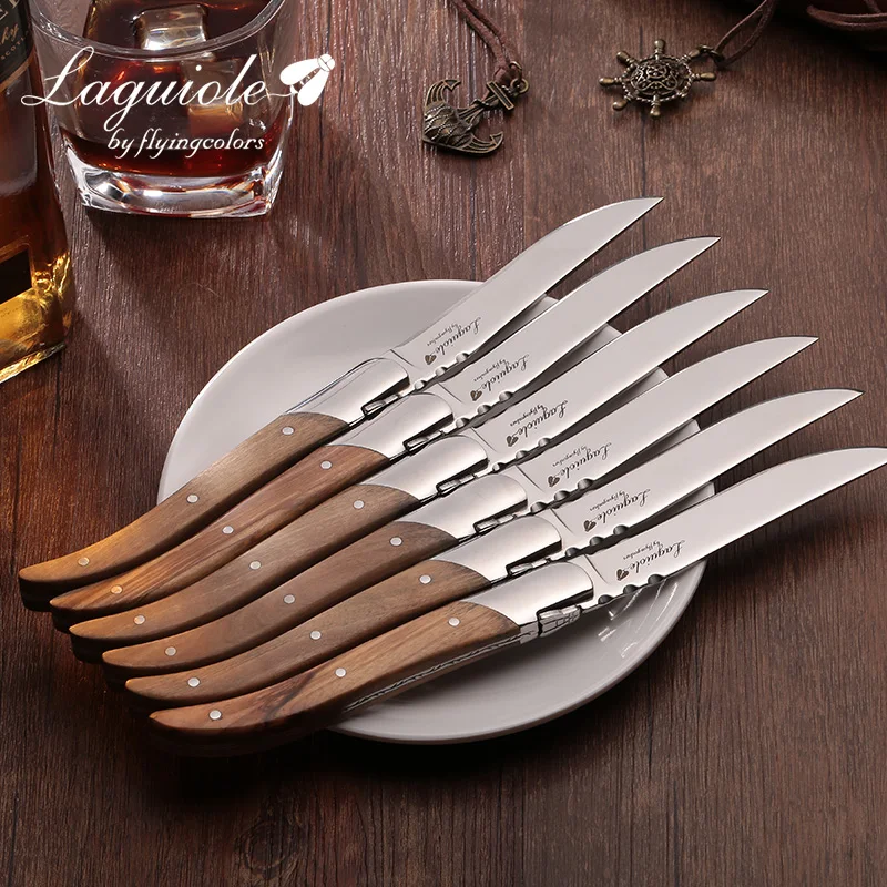 Steak Knife 2-10pcs Stainless Steel Laguiole 8.25" Olive Wood Handle