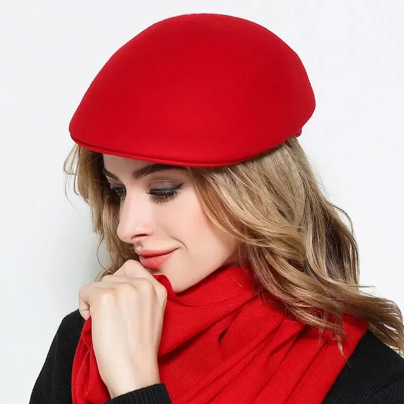 

Ladies Chic Beret Female Winter 100% Wool Hat Woman Party Formal Felt Newsboy Cap 55-58 cm