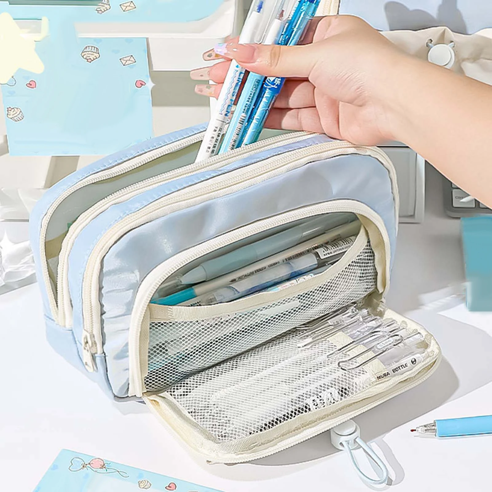 다기능 문구 펜 가방 대용량 지퍼 문구 보관 주최자 학생 어린이를위한 크리스마스 선물