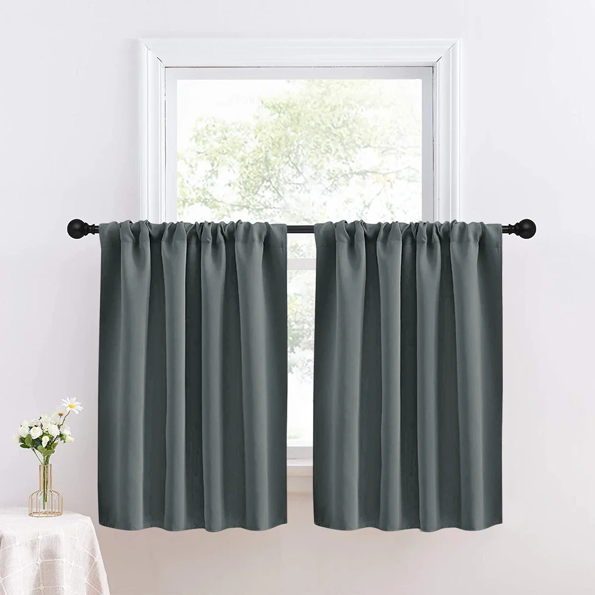 Solid Short Blackout Curtain - Small Kitchen  Bathroom Decor with UV Protection