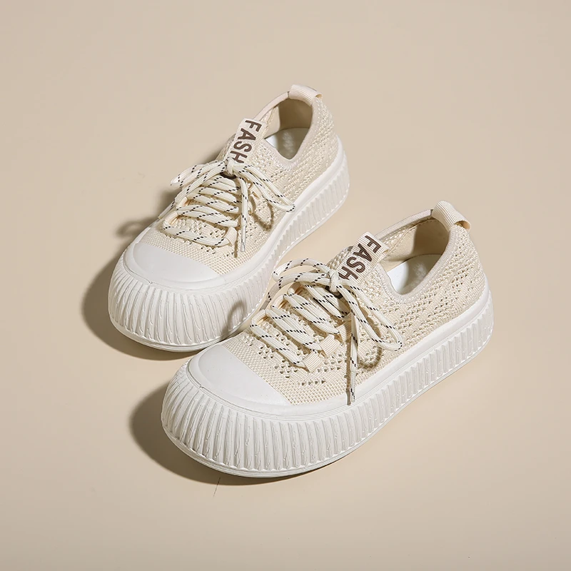 

2023 Summer New Fashion Round Toe Lace Up Mesh Breathable Thick Sole Casual Flat Shoes Versatile Comfortable Women's Shoes