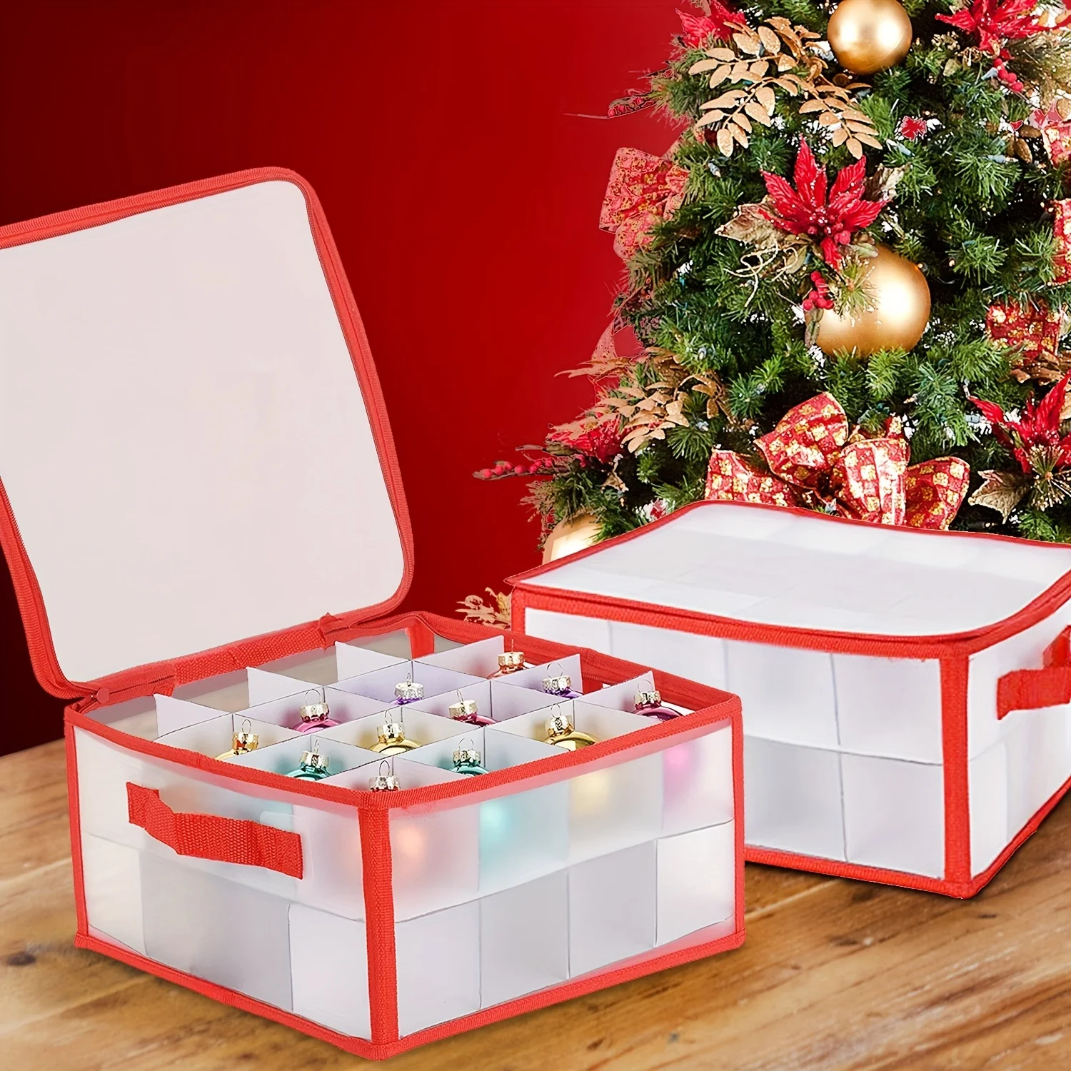 1PC Translucent PP Christmas Ornament Storage Box 64 Grids Christmas Ball Storage Containers Holiday Xmas Ornaments Organizer