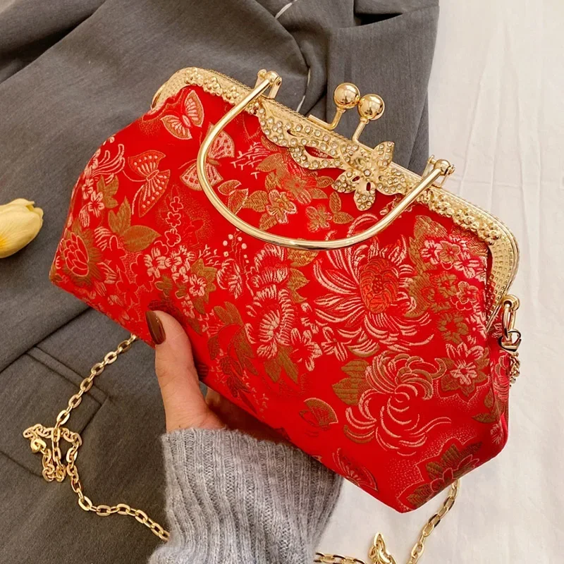 

New Elegant Women's Handbags and Purses Vintage Flower Messenger Bags Clutch Shell Lock Bag Ladies Chain Shoulder Crossbody Bags