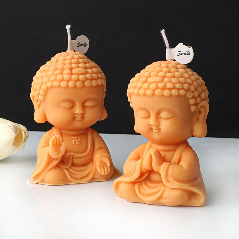 3D Cartoon Buddha Candle Molds DIY Monk Making Plaster Candle Epoxy Resin Silicone Mould for Buddha Making Home Decor Craft Gift