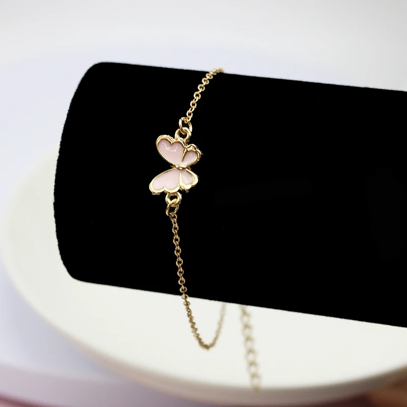 Pink Butterfly Bracelet For Women New Trend Simple Girls Sweet Tiny Charm Minimalism Enamel Pulsera Jewelry Birthday Gift bracelet jewelry