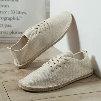 Espadrilles 남성용 리넨 캐주얼 신발, 수제 직조 어부 신발, 패션 플랫 슈즈, 라지 사이즈 47, 2023 여름 신상