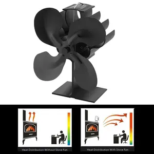 Черный камин, 4 лезвия, рабочая деревянная горелка, Тихая домашняя фотография, эффективное распределение тепла и термометр