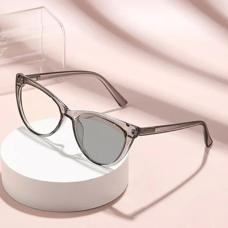 Damen Trendy Photochrome Myopie Brille Modische Cat Eye Rahmen Anti Blau Licht Brillen Stilvolle Frauen Minus Anblick Gläser – Detail 10