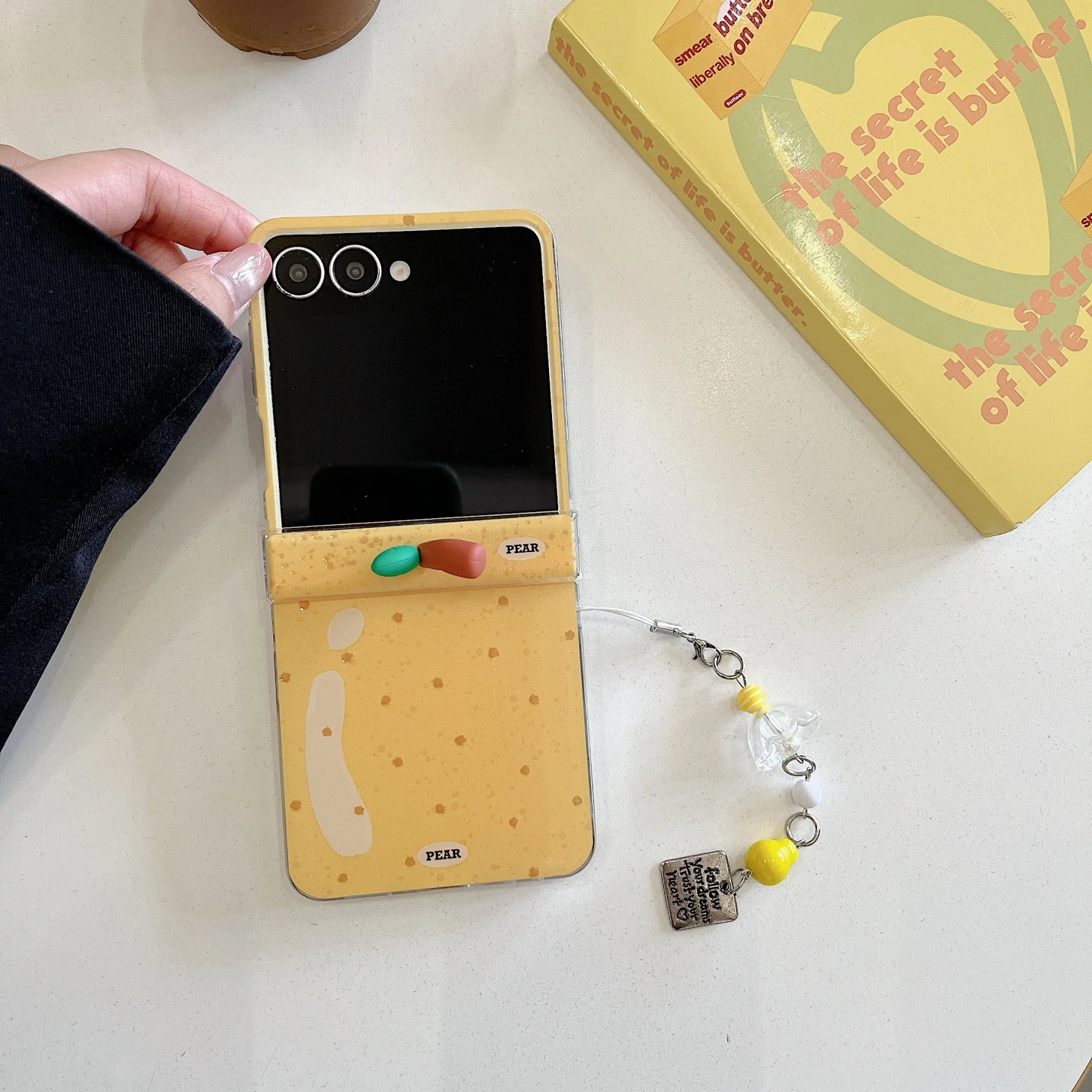Charming 3D Fruit Petiole Pendant Phone Case - Creative Flip Cover Design