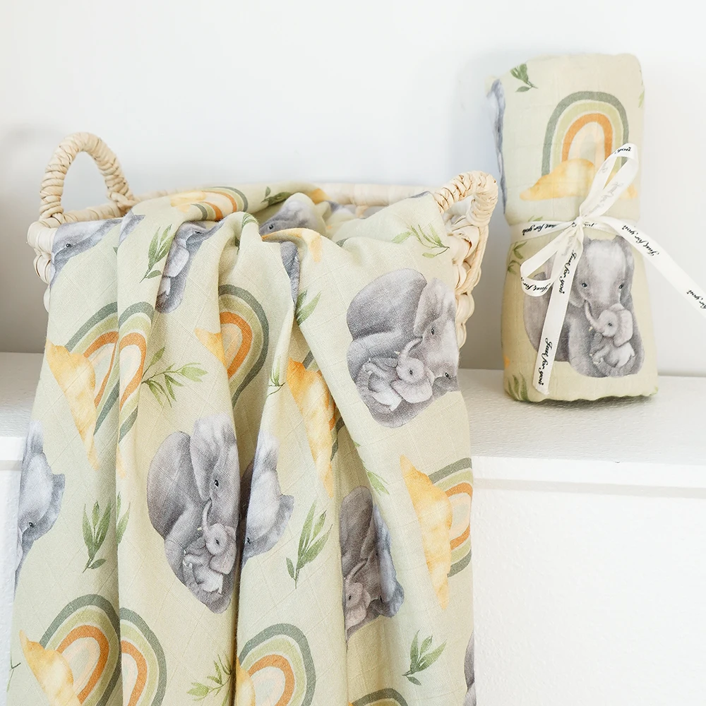 Happyflute Digital Print Bamboo Cotton 2Layer Blankets Newborn Muslin Swaddle Baby Wrap