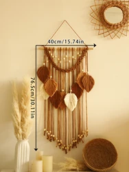 Boho Leaf Macrame Wall Hanging - Brown & Green Tapestry for Aesthetic Home Décor (TK-M01837)