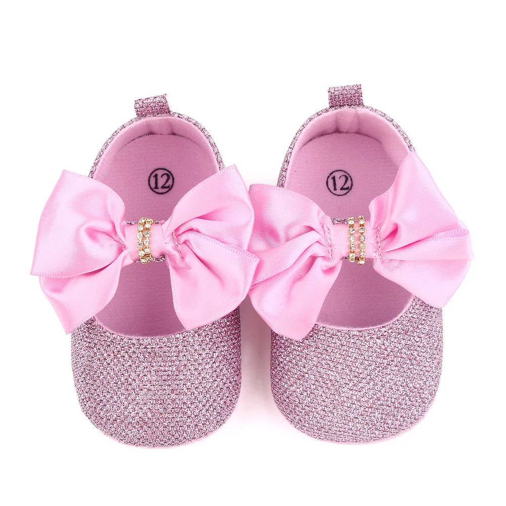 Infant Girl Shoes Bling Rhinestone Newborn Footwear Toddler Cute Bows Princess Flats for 1 Year Christian Baby Item Shower Gifts 3