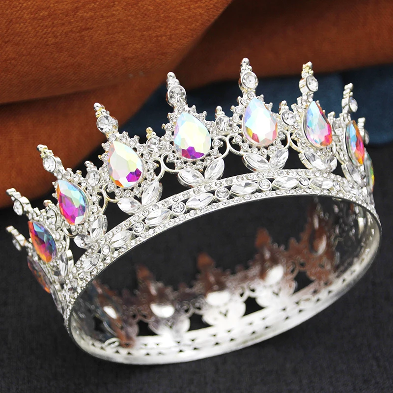 Baroque Round Diadem Royal Queen King Tiaras and Crowns Party Birthday Bridal Wedding Dress Jewelry Accessories