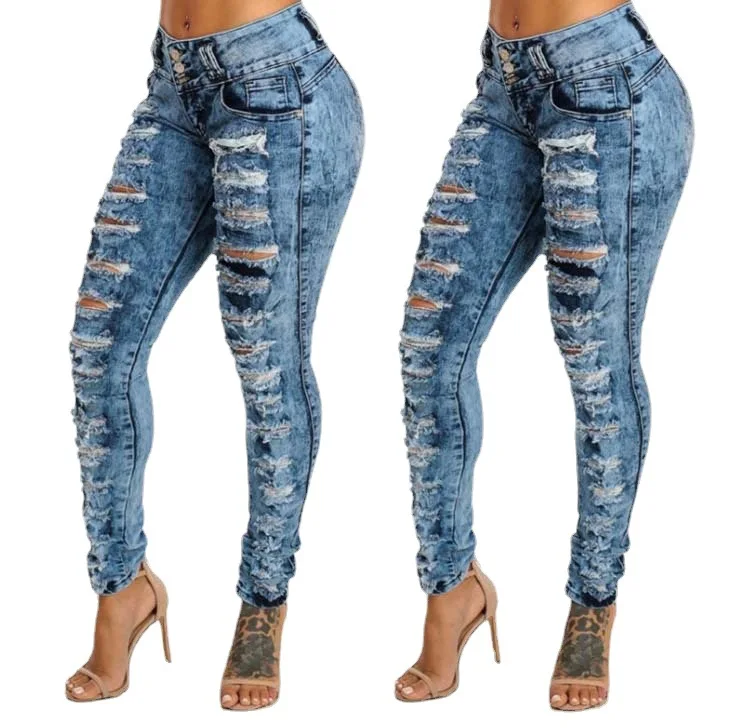 

Women's denim Jeans High Waist Pencil Pants Jeans European American Cargo Pants Ripped Jeans for Women