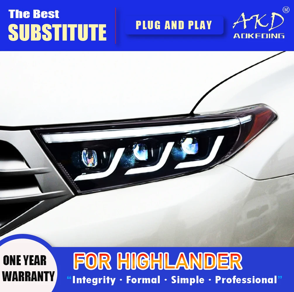 

AKD Head Lamp for Toyota Highlander LED Headlight 2013-2014 Headlights DRL Turn Signal High Beam Angel Eye Projector Lens