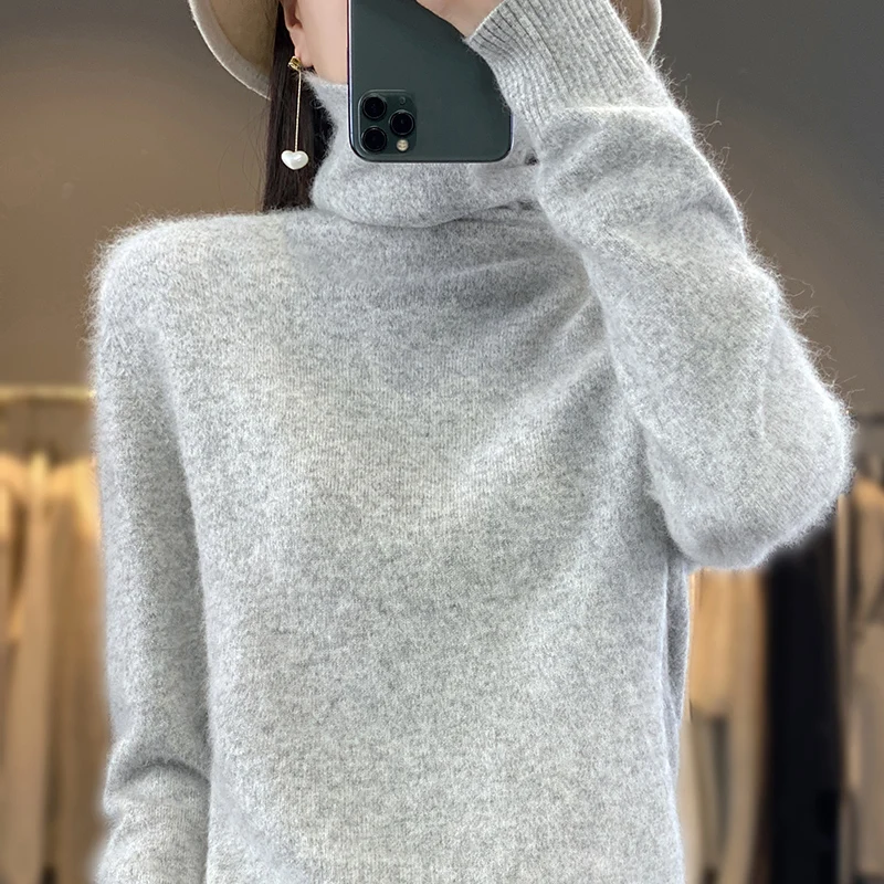 

New Autumn/Winter Women's High Polo Collar Cashmere Sweater Pullover Heap Collar Sweater Winter Thickened Versatile Top Knitwear