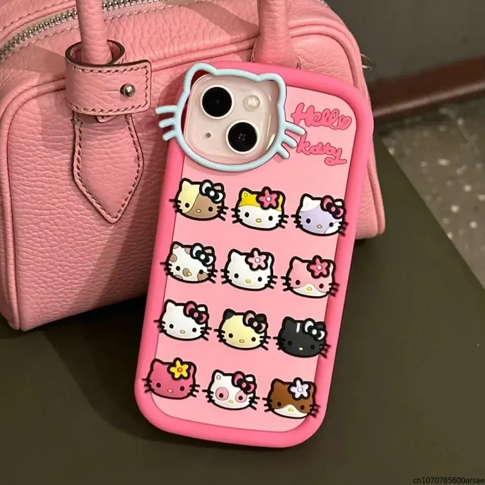 

3D Stereoscopic Sanrio HelloKitty Cat Lens Phone Case for IPhone 15 14 13 12 11 Pro Max 14Pro Silicone Soft Anti-fall Back Cover