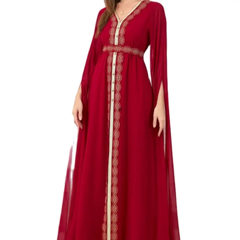 

Autumn Party Dresses for Women 2022 Embroidery Long Sleeve Belted Kaftan Abayas Muslim Dubai Gowns Morocco Evening Vestiods