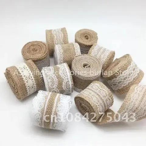 

Natural Jute Burlap Rolls Hessian Ribbon with Lace Vintage Wedding Decor Ornament Burlap Party DIY craft Supplies 2M/Roll 5CM