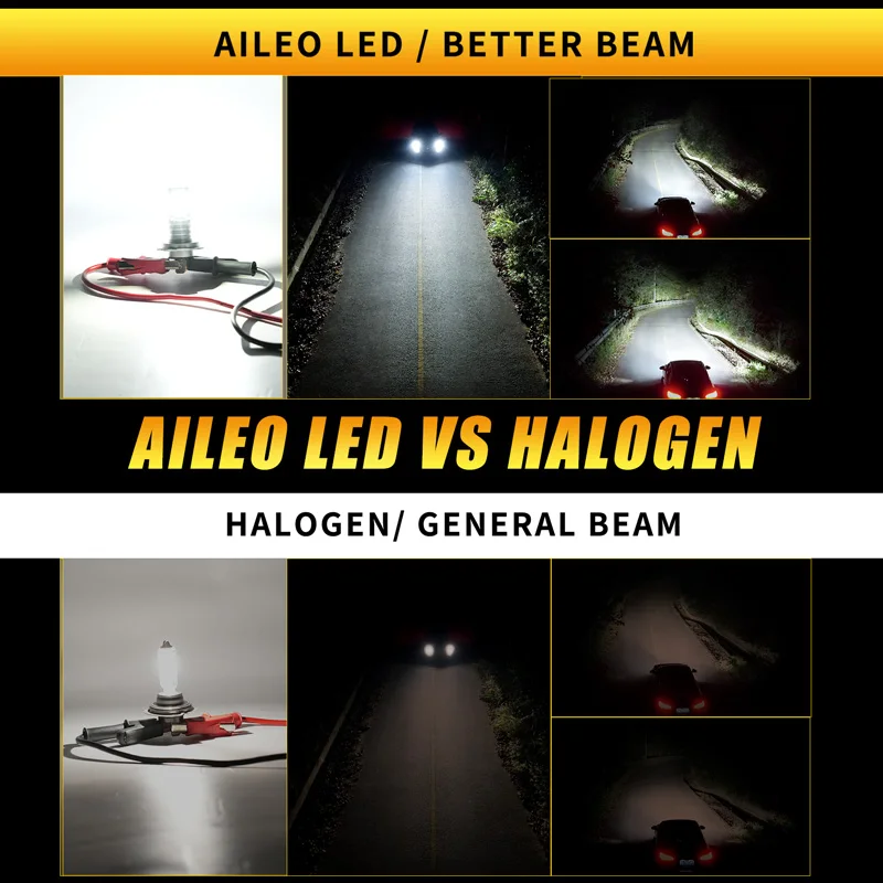 AILEO H7 Led Lights 50000LM For Car LED Headlight Bulb H11 H9 H8 9005 HB3 9006 HB4 H4 3000K 6500K Super Bright Fanless Plug&Play