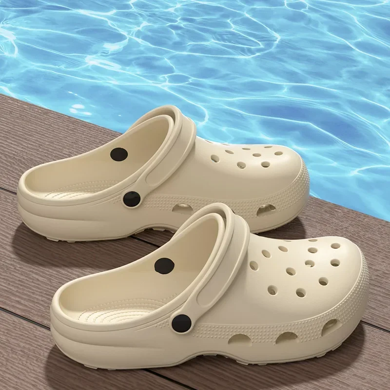 Summer Sandals Holes Thick Bottem Comfort Wedge Heel Clogs Slippers Outdoor Men Sport Beach Soft Soled Slides Shoes