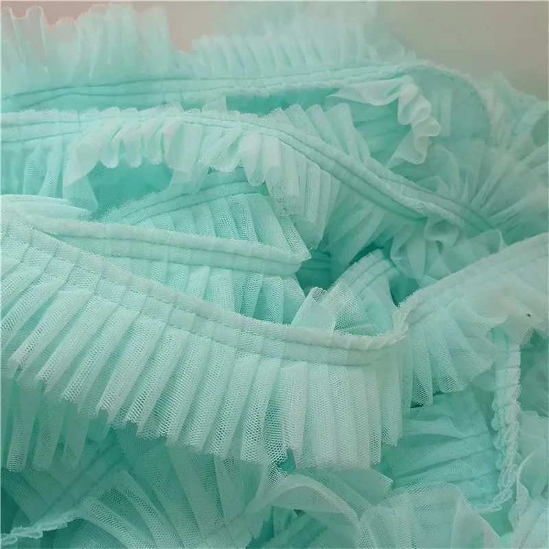 Lace Fabric 5CM Wide Double Layers 3D Pleated Mesh Ruffle Trim Embroidered Collar Ribbon Sewing Clothing Skirt Splicing Material