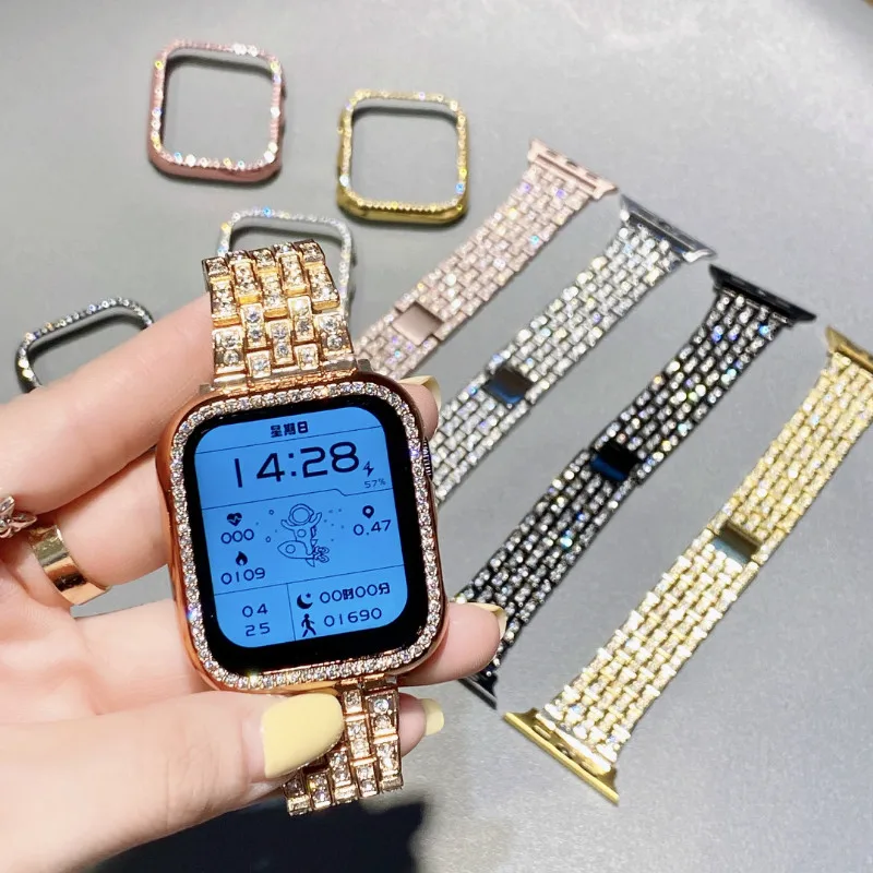 Elegant Gold Diamond Strap for Smartwatch - Luxury Metal Bracelet for Women & Men