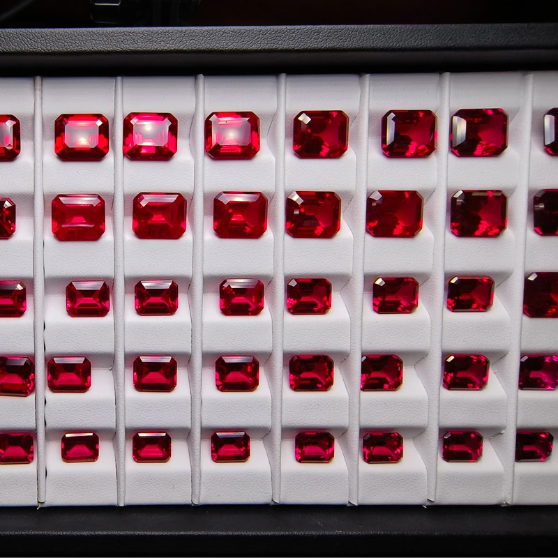 Lab Grown Ruby Emerald Cut Pigeon Blood Color Small Size DIY Charms Jewelry Main Materials Extremely Shiny Quality