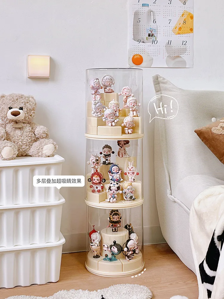Acrylic Clear Display Case Dustproof Blind Box Storage Showcase 360° Rotating Display Box Stand for Collectibles Action Figures 2
