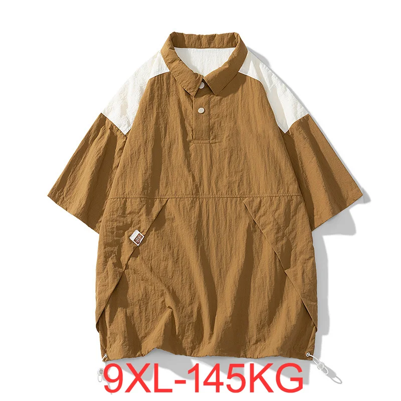 

Summer T-shirt men's thin section ice silk quick dry short-sleeved plus size half-zip Sunscreen shirt loose 2XL 8XL 7XL 9XL